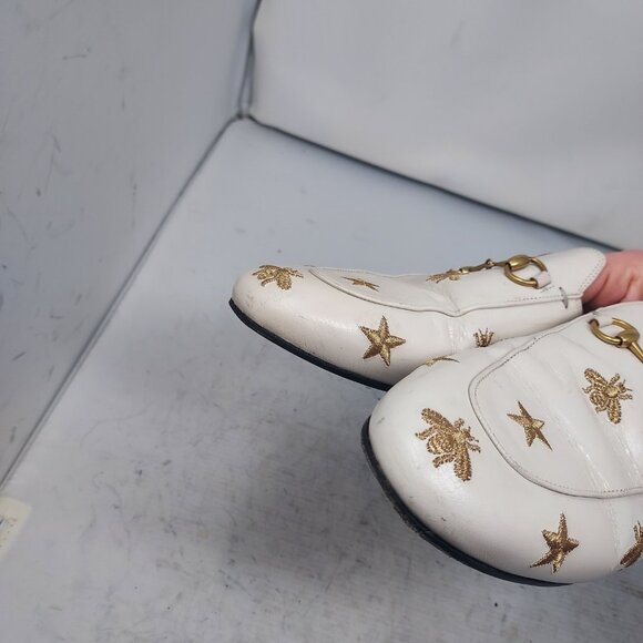 GUCCI Princetown Embroidered Bees Stars White Toe Horsebit Mule - Picture 11 of 13
